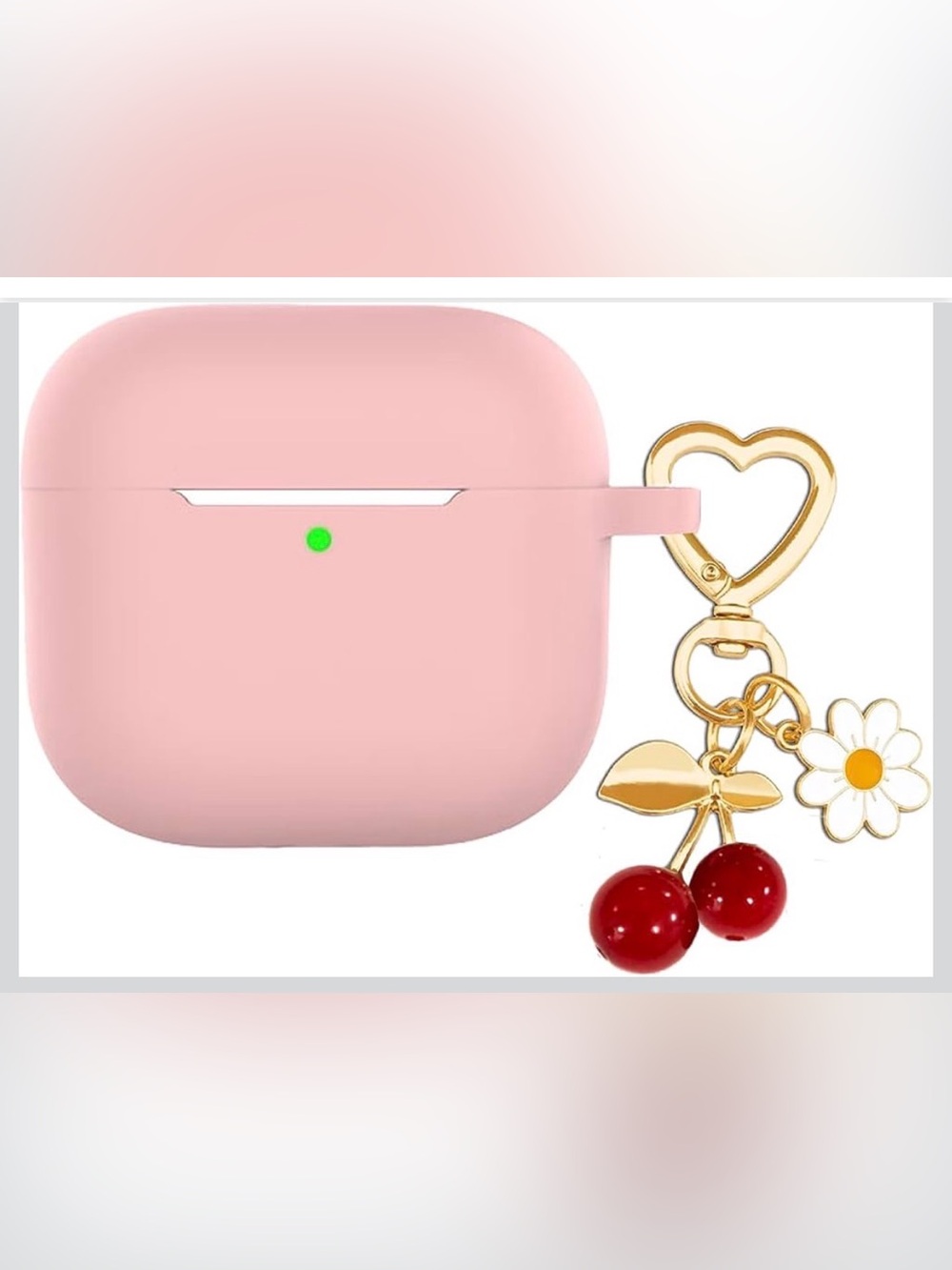 Pink Silicone AirPods 4 Case with Gold Cherry Charm